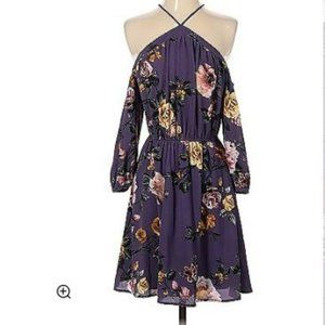 Francesca's Collection Purple Floral Cold Shoulder Dress